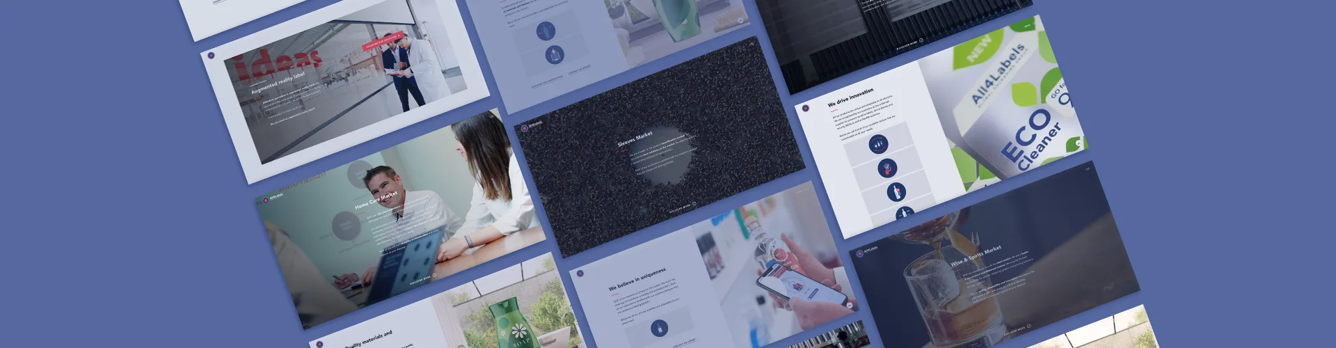 Le pagine web realizzate per All4Labels: i mercati Home Care, Sleeves, Wine & Spirits